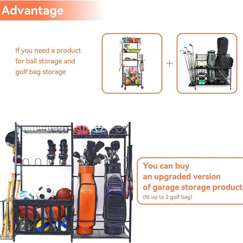 Sports Equipment Garage Storage - Garage sports equipment storage bag, rack