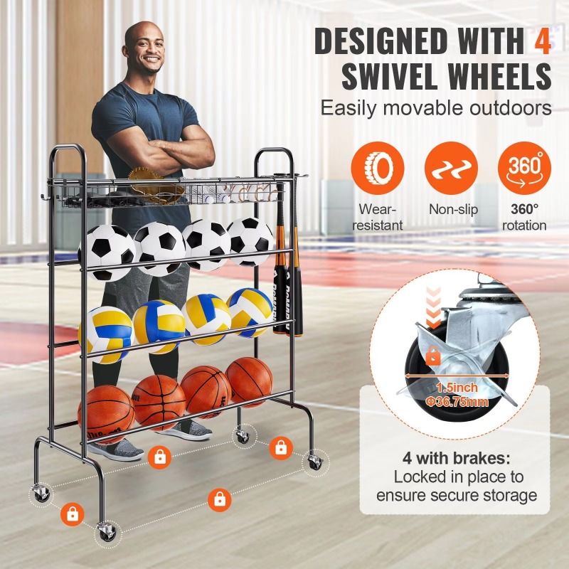 4-layer rolling basketball hoo - огляд і ціна Sports Equipment Garage Storage